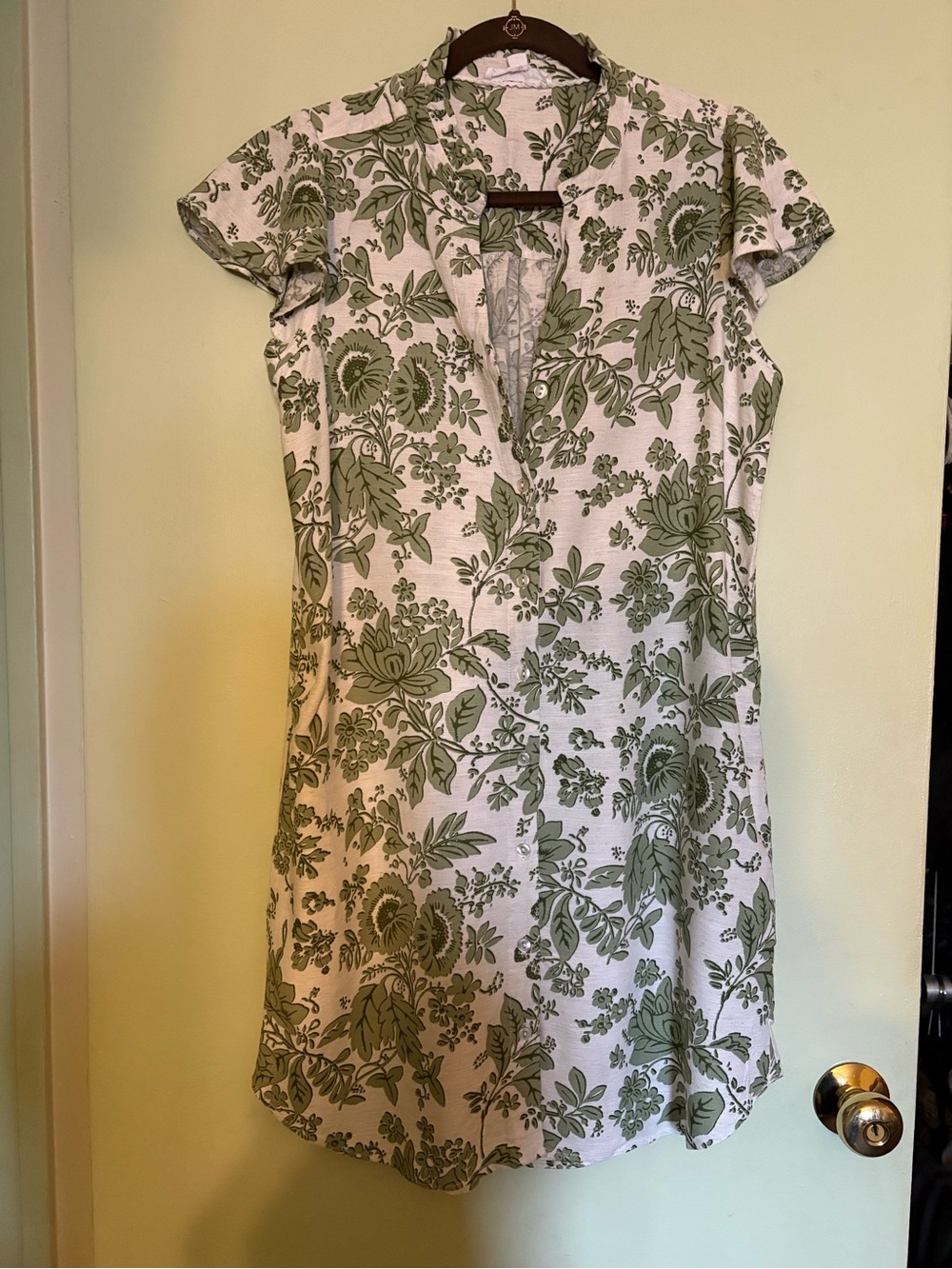 Women’s Floral Shift Dress in Green and White